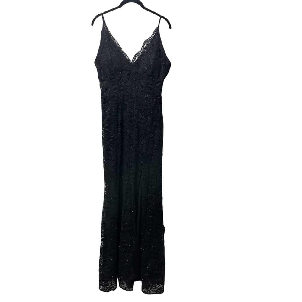 Lace Black Maxi Dress Formal Party Evening Sleeveless Sexy Gown Junior Size 13